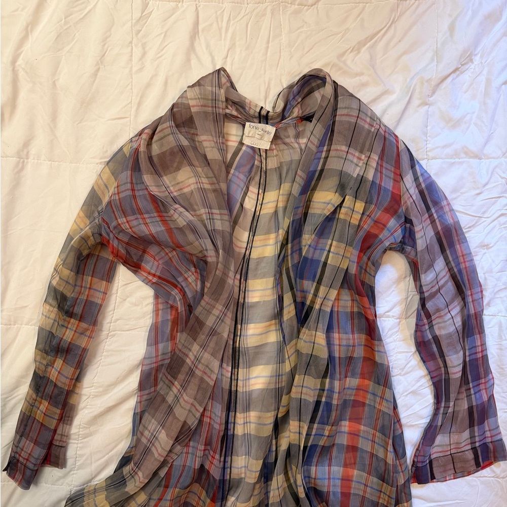 Forte Forte Lightweight Plaid Duster Coat in Blue, Tan & Rust - Picture 6 of 9